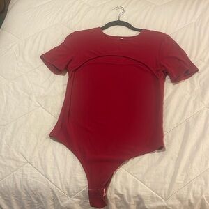 Brick red body suit chest cutout